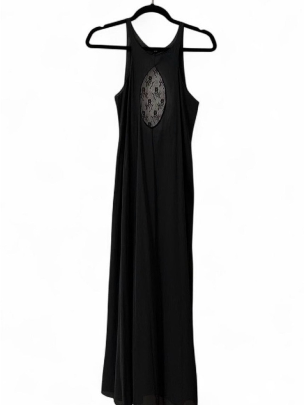 Vintage Black Halter Chemise with Lace Keyhole